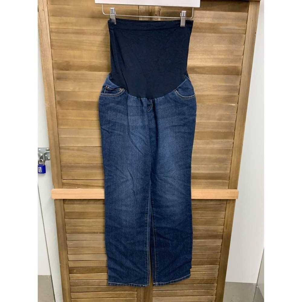 Indigo Blue Maternity Straight Leg Denim Blue Jeans Size Medium with Belly Band